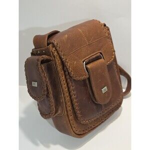 VTG Via Fina Whipstitch Brown Leather Crossbody Voyager Bag